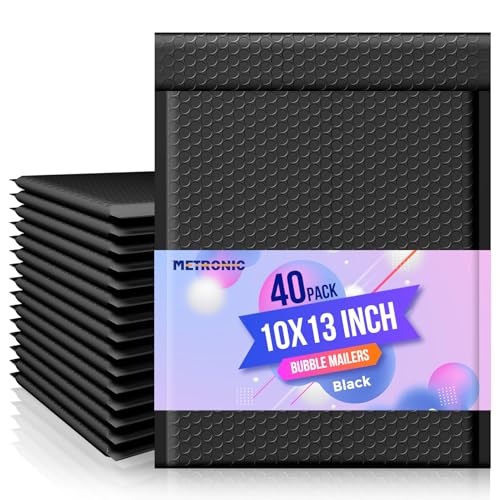 Image of METRONIC Bubble Mailers 10x13 inch Padded Envelopes Black 40 Pack Waterproof