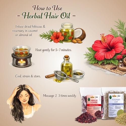 Image of Khadi Pure Dried Hibiscus Flower with Rosemary Leaves Combo for Hair Growth | Natural Hair Care Herbs for Strong & Healthy Hair - Pack of 2