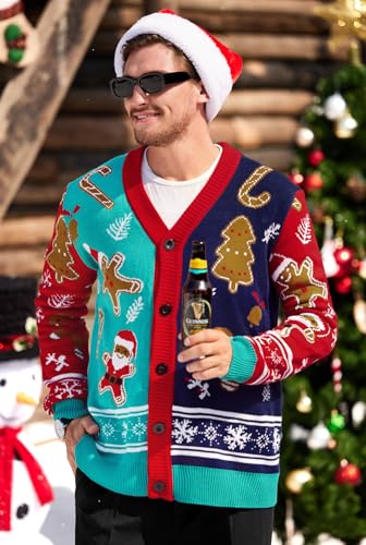 Arvilhill Men's Christmas Cardigan Ugly Xmas Sweater V Neck Button Knitted Jumper (S-XXL)2