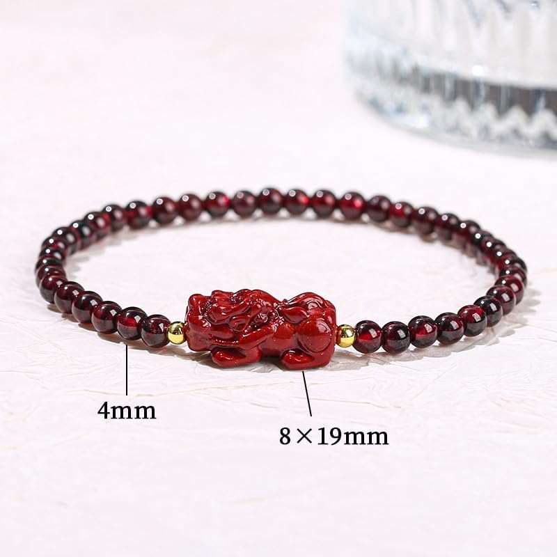 LIU JUN Feng Shui Pixiu Bracelet For Women, Natural Burgundy Garnet Stone Beaded Lucky Wealth Amulet Stretch Gift Jewelry - Image 6