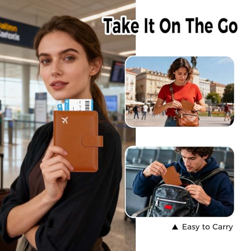 Image of Melsbrinna Premium Leather Passport Holder Covers Case, Waterproof Rfid Blocking Travel Wallet Passport Holder with Pen Holder, Cute Passport Book for Women /Men