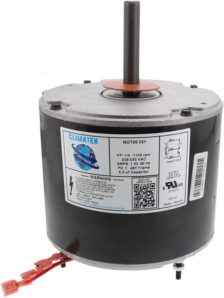 ClimaTek Upgraded 1/4 HP Condenser Fan Motor Replaces York Coleman Luxaire A.O.Smith F48M27A50 F48L15A50 G48G46A48