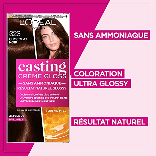 L'Oréal Paris Casting Crème Gloss Coloration Ton sur Ton pour Cheveux - Sans Ammoniaque - Chocolat Noir (323)