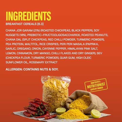Image of PHAB Protein Bhel Bar - Peri Peri Flavour | Spicy Roasted Snack with Chana Chor | 10g Protein, <150 Cal, Gluten-Free, No Palm Oil | (Pack of 6x35g)
