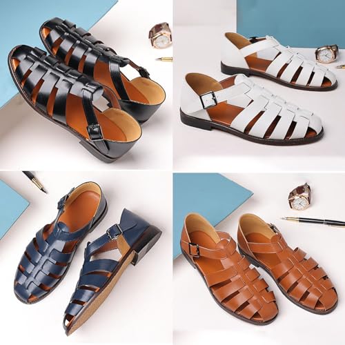 Men's Summer Hollow Breathable Sandals,Outdoor Travel Casual Ankle Strap Closed Toe Anti-Slip Flat Beach Fisherman Shoes2
