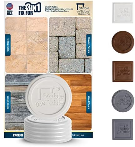 Stable the Table-6 Pack, White Round/Multi-use Furniture Pads/Furniture Leveler/Non Slip Furniture Pads/Floor Protector/Use with Tables, Sofas, Loveseats/Made in USA