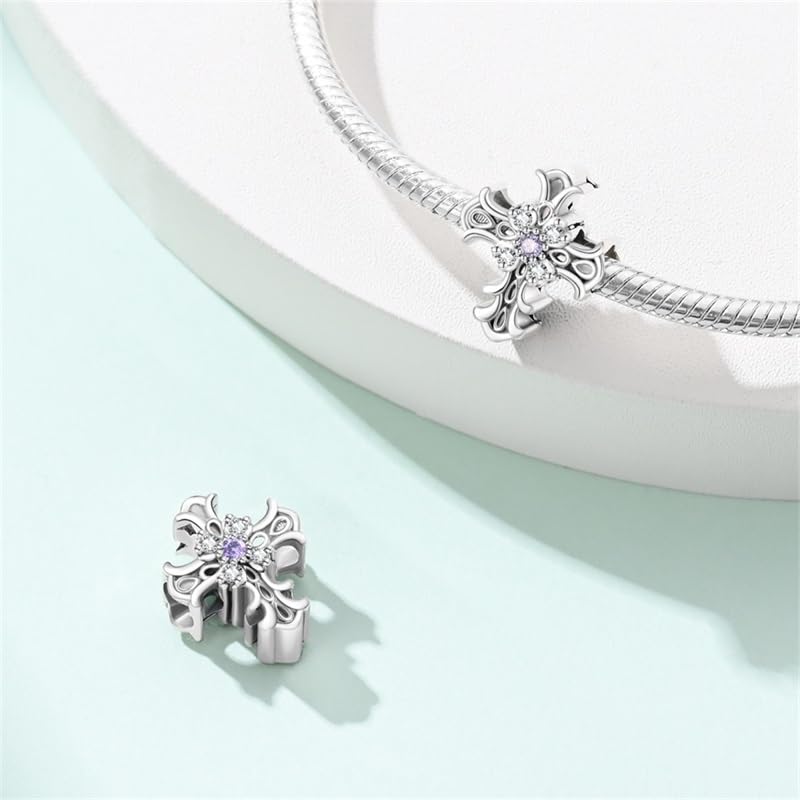 CYCUFF 925 Sterling Silver Charms Suitable for Bracelets Charms Beads, Charm Necklaces Jewellery Gift for Women Family Friends (Romantic Classical Cross Beads)2