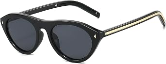 LJCZKA Retro Oval Sunglasses for Women Men Small Oval Sunglasses Vintage 90s Oval Cat Eyes Round Narrow Frame Glasses Fashion with UV Protection