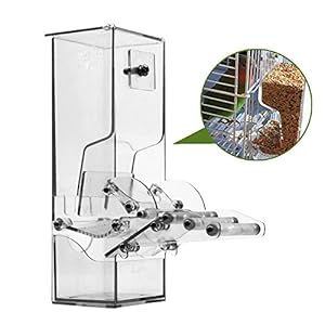Yongqin – Comedero de semillas para jaula de pájaros que no ensucia, sistema automático de forrajeo para alimentos, para loros, con percha, acrílico resistente, moldura de un solo paso