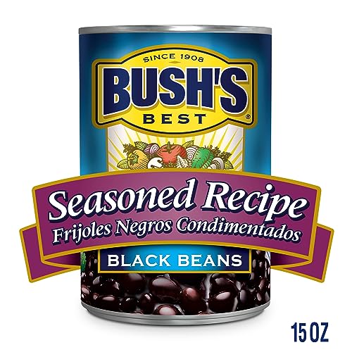 Image of BUSH'S BEST 15 oz Canned Seasoned Recipe Black Beans, Source of Plant Based Protein and Fiber, Low Fat, Gluten Free, (Pack of 12)