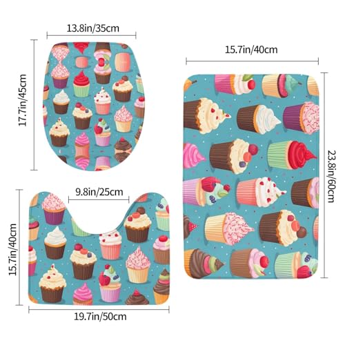Tapis de salle de bain Delicious Cupcakes lot de 3 pour toilettes