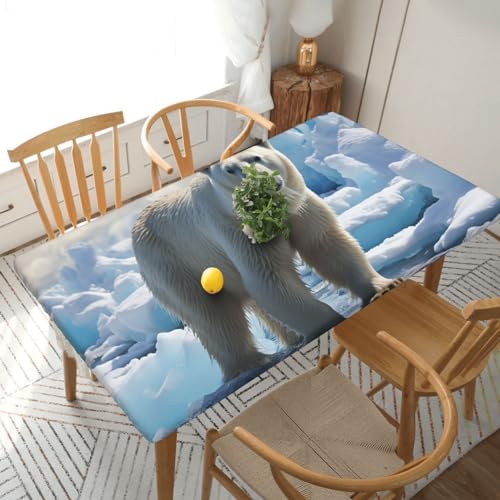 Xzeit Polar Bear Ice Rectangle Tablecloth Elastic Fitted Table Covers for 5 Ft Tables Stretch Table Cloths Outdoor Waterproof Table Cloth Cover for Picnic Camping Indoor Outdoor 30