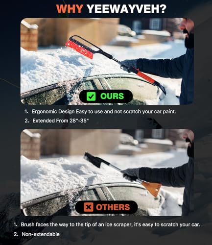 35" YeewayVeh 2-in-1 Car Snow Brush & Ice Scraper (Orange) - image 6