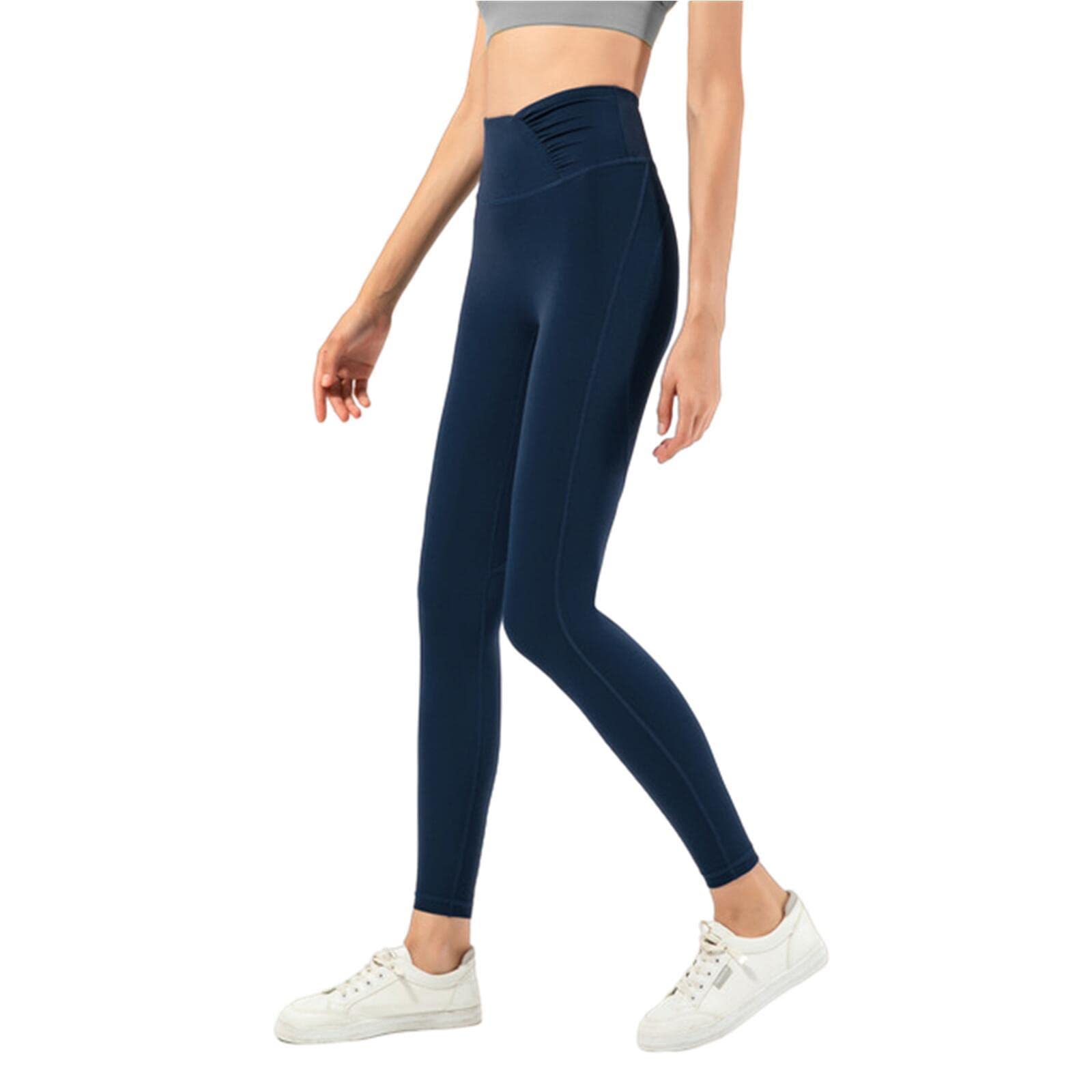 TsoLay Spodnie do jogi damskie spodnie do jogi z wysokim stanem, bieganie, sport, fitness, joga, legginsy, legginsy do podnoszenia bioder, spodnie do fitnessu, granatowe, L