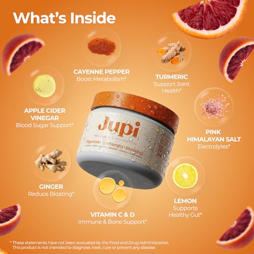 Image of Jupi Hydration & Wellness Powder - Turmeric & Ginger shots, Vitamin C Supplement for Energy, Immune Support & Digestive Health - Vegan, Gluten-Free Drink Mix for Men & Women, Citrus Flavor 30 servings