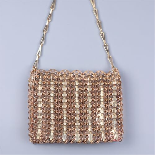 Crossbody Evening Bag Large Capacity Mobile Phone Crossbody Chain Bag Handmade Bag for Women's for Party(Gold)3