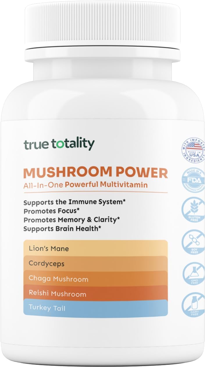 Mushroom Complex Capsules with Lion’s Mane, Reishi, Cordyceps, Chaga & Turkey Tail – True Totality Mushroom Power – Immune, Energy & Focus Support – 90 Vegan Capsules