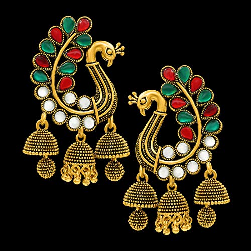 Image of Nakabh Traditional Gold Plated Oxidised Alloy Jhumki Earrings for Women Stylish