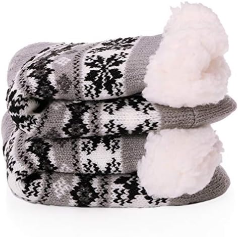 Boys Girls Slipper Socks Fuzzy Warm Soft Thick Heavy Fleece lined Christmas Stockings For Kid Child Toddler Winter Socks (5-9Y, Grey)