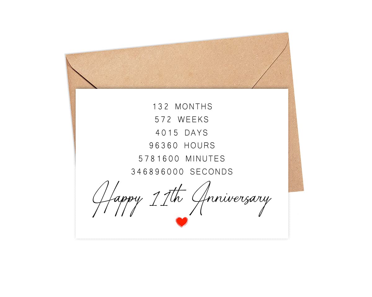DiandDesignGift Happy 11th Anniversary Card - 11 Year Wedding Anniversary Card Gifts - Idea For Boyfriend - For Husband - For Wife - For Girlfriend -