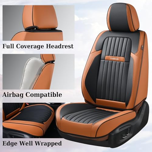 Image of Coverado Car Seat Covers Front, Seat Covers for Cars, Waterproof 2-Pack Car Seat Cushions, Leather Carseat Seat Protectors, Universal Seat Covers Fit for Most Sedans SUV Pick-up Trucks(Brown&Black)