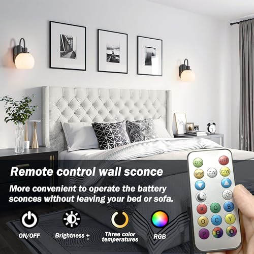 Image of Battery Operated Wall Sconces Set of 2, Battery Operated Wall Lights With Remote, RGB Color Changing USB Rechargeable Up to 50 hours use time,Not Hardwired Battery Sconces For Bedroom Living Room
