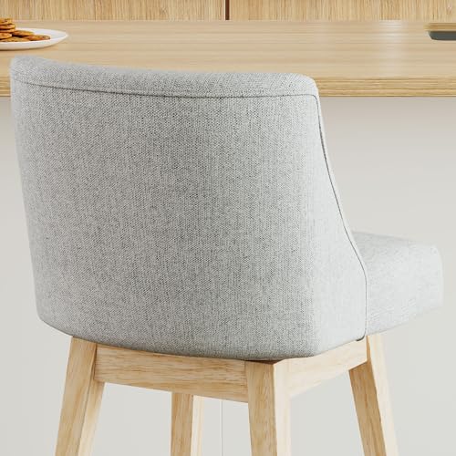 Image of Swivel Counter Height Bar Stools Set of 6, Modern Fabric Swivel Barstools with Contoured Back and Solid Wood Legs, Upholstered Counter Stool Bar Chairs for Kitchen Island, Home Bar, Grey
