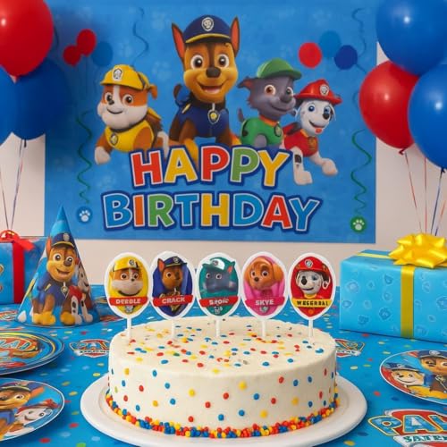 Image of Wanna Party Paw Theme Birthday Decorations-Marshall Chase Cute Cartoon Theme Candles Set for Kids Happy Birthday Cake Decoration, Celebration & Cup Cake Decoration
