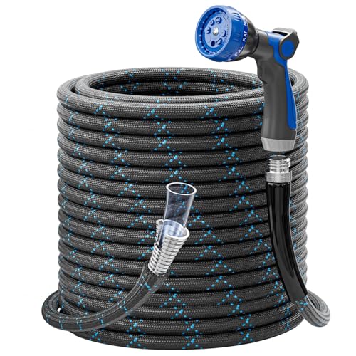 SPECILITE Garden Hose 50ft, 3-Layer Flexible Water Hose with 8 Pattern Spray Nozzle, Non-Expanding & Lightweight Stainless Steel Hose for Yard, Lawn, Outdoor-Leak Proof, No-kink & Tangle-free