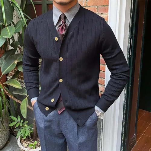 Men's Sweater Ribbed V-Neck Cardigan Sweater Classic Fit Button Long Sleeve Sweaters2