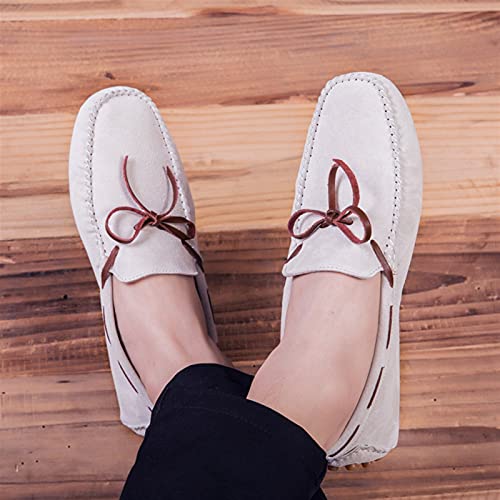 Mens Loafers Round Toe PU Leather Moccasins Boat Shoes Slip Resistant Lightweight Anti-Slip Fashion Classic Slip-ons(White,10 M US)4
