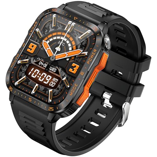 Kt79 - Reloj inteligente resistente para hombre, armado al aire libre, resistente al agua, 3 atm IPx8, luz LED integrada, llamadas inalámbricas 5.3, amplio monitoreo de salud, duración de la batería