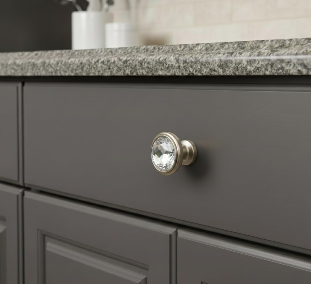 Cosmas 5317SN-C Satin Nickel Cabinet Hardware Round Knob with Clear Glass - 1-1/4" Diameter - 20 Pack