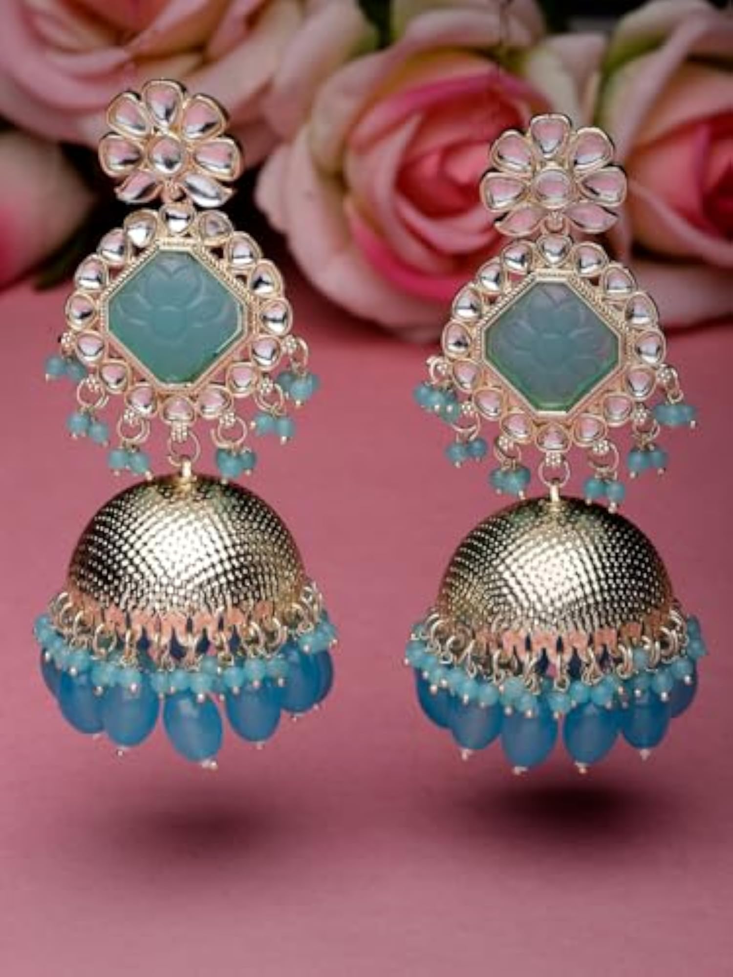 Classical Kundan Studded Jhumka Earrings For Women