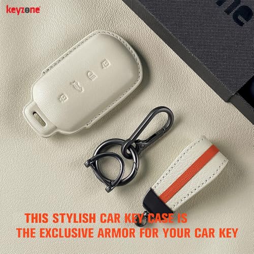 Image of Keyzone Royal Leather Key Cover for Tata Harrier 2026, Safari 2026, Sierra 2025, Curvv, Curvv EV Smart Key (Vanilla Satin)