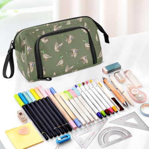 Image of Mallard Ducks Print Pencil Case Pouch Big Capacity Pencil Bag Box Organizer Pen Case with Compartmens Stationery Organizer for Girls Boys Women School College Office