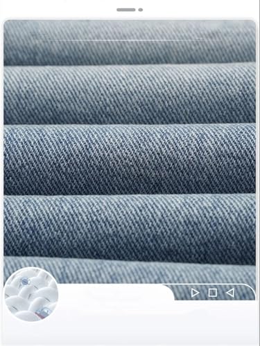 Men's Jeans Straight Denim Pants Banding Waist Cotton Wide Leg Loose Casual Blue Long Jeans Trousers4