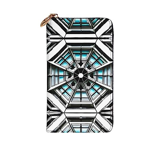 Leather Wallet 7.48 x 4.13 in - Stylish and Durable Wallet for Women with Multiple Compartments and Zipper Design Octagon Building Pattern2
