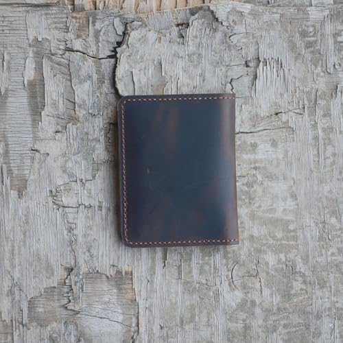 Image of JJNUSA Handmade Distressed Men's Minimalist Leather Wallet Card Holder Wallets for Gifts style2 Darkbrown