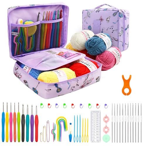 Image of KRENZ 59 Pcs Crochet Knitting Needle Kit with Carry Bag Ergonomic Hooks Crochet Needle Kit Comprehensive Crochet Hook Set for Beginners & Professionals DIY Crochet Kit with Tools & Accessories