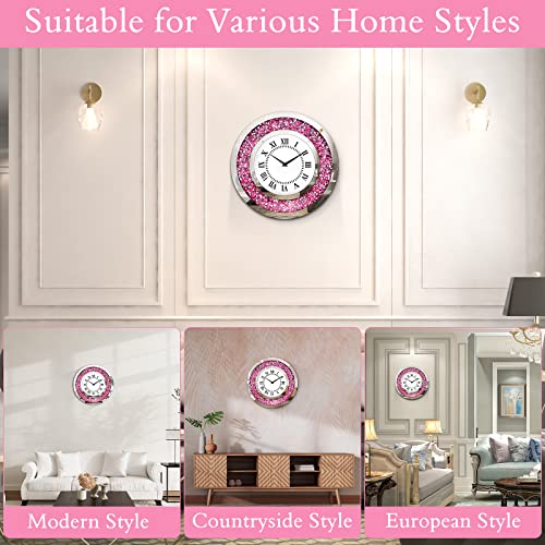 Hoibai Crushed Diamond Wall Clock, Crystal Deorative Silent Non Ticking Round Wall Clock Large Wall Clock For Living Room Decor,Kitchen, Dinning Room, Bedroom, Office, Home Decor (Pink, 35 Cm) #TOP3