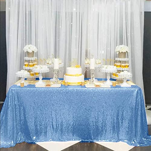 Image of B-COOL Baby Shower Table Cloth 90x132 Inch Sequin Tablecloth Glitter Overlays Baby Blue Sparkly Glam Wedding Decor Shimmer Mermaid Theme Party Decor