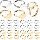 Herdear 40 Pieces Blank Ring Plated 12 mm DIY Adjustable Flat Blank Ring Base Jewelry Making Supplies(Silver, Gold)
