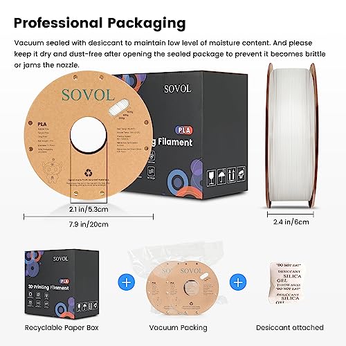 Image of Sovol PLA 3D Printer Filament 2kg (4.4 lbs) Spool Printing Materials, Wiring Tightness, Dimensional Accuracy + /- 0.03 mm, 1.75 mm, Black+White