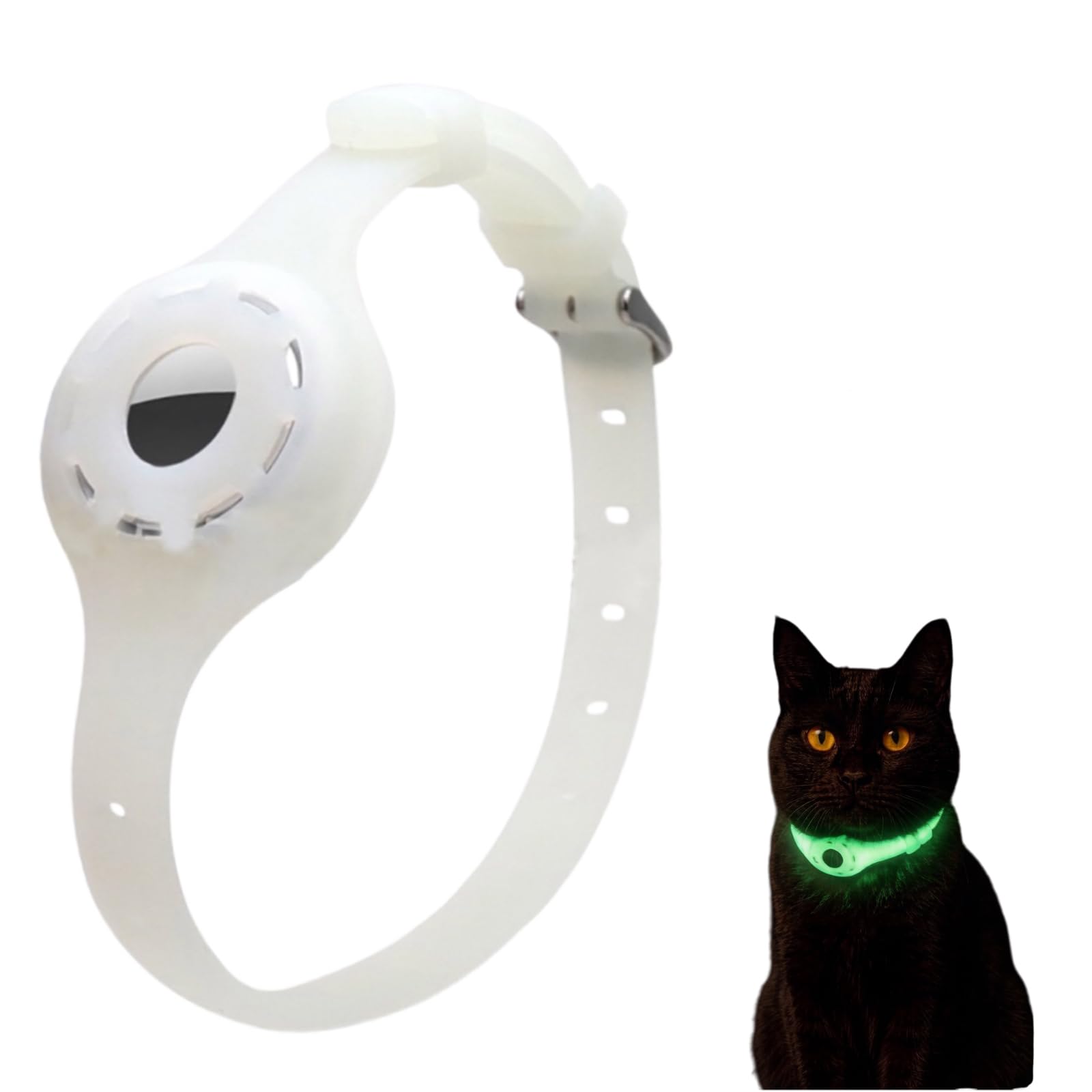Airtag Funda Protectora de Silicona Que Brilla en la Oscuridad Collar Ajustable Collar Llamativo de prevención de pérdidas para Gatos y Perros pequeños(Verde Luminoso)