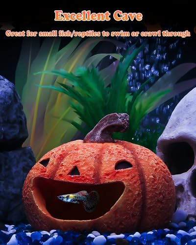 Image of Uniclife Halloween Aquarium Decoration Resin Pumpkin House Ornament Halloween Fish Tank Pumpkin Decoration for Aquarium Landscape Reptile Hideout Hideaway Spawning Cave for 5-20 Gallon Fish Tanks