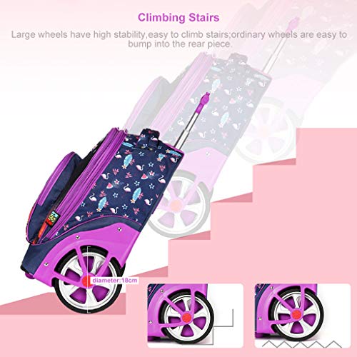 Rolling Rugzak voor kinderen volwassenen, trolley tassen wielen schoolrugzak voor kinderen reizen laptop boeken tas… - Afbeelding 6
