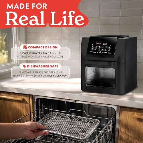 Image of Gourmia Air Fryer - 14 Qt All-in-One Oven with Rotisserie, Digital Display with 12 Presets, Roast, Bake, Broil, Dehydrate, Dishwasher Safe Accessories, Black