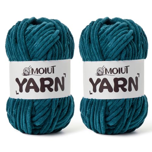 Image of 2 Pack Fluffy Chenille Yarn for Crocheting, Chunky Velvet Yarns for Crochet Amigurumi, Baby Yarn for Crocheting Soft Blanket, 174.9yds /7 oz Bulky Yarns for Crafts /Hats /Shoes /Socks (2 Denim Blue)