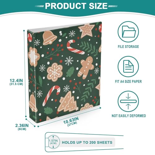 Image of 3 Ring Binder Christmas Gingerbread Snowflakes 1.5 inch Binders Three Ring Binders with Clipboard Fit 8.5'' x 11'' Paper 3 Interior PVC Clear Pockets for Office Supplies